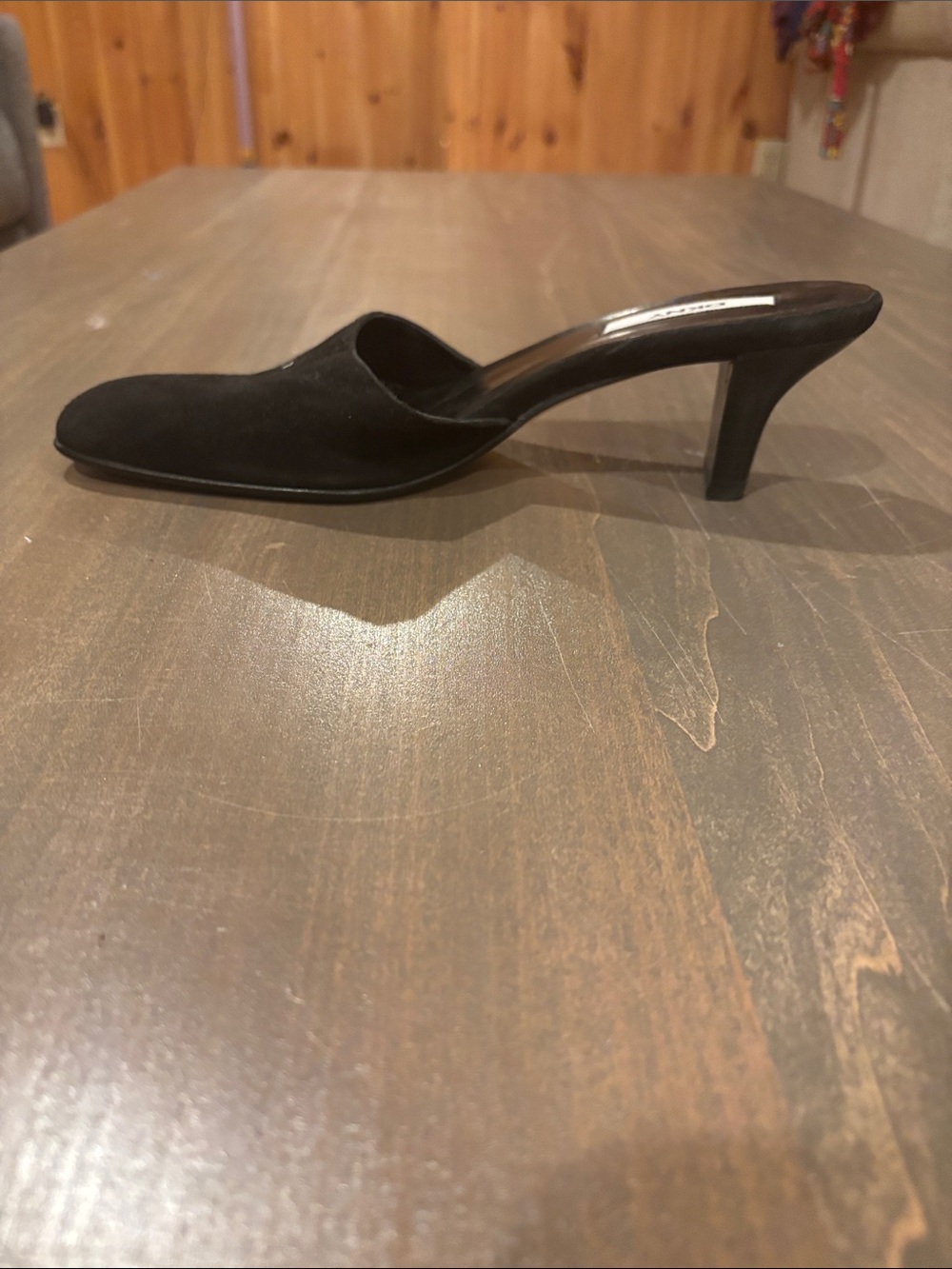 Dkny Black Suede Slip-On Heel Mule